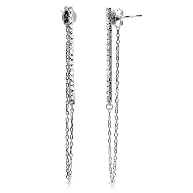 Silver 925 Rhodium Plated Vertical Line Bar with CZ Earrings - BGE00521 | Silver Palace Inc.