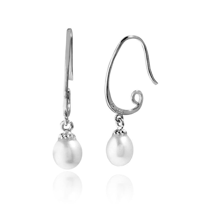 Silver 925 Rhodium Plated Dangling Fresh Water Pearls - BGE00533 | Silver Palace Inc.