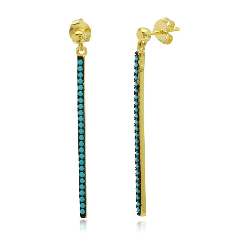 Silver 925 Gold Plated Dangling Bar with Turquoise Beads - BGE00542 | Silver Palace Inc.