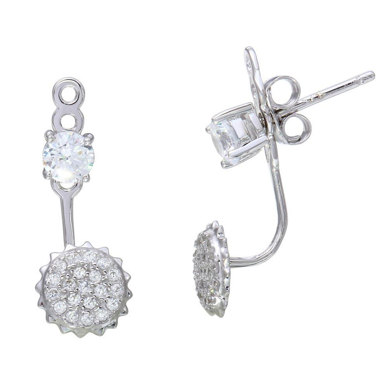 Silver 925 Rhodium Plated CZ Stone and Sun Front and Back Earrings - BGE00547 | Silver Palace Inc.