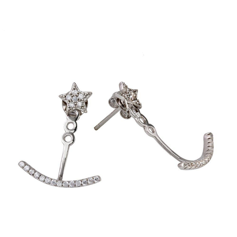Silver 925 Rhodium Plated Star with Half CZ Crescent Earrings - BGE00548 | Silver Palace Inc.
