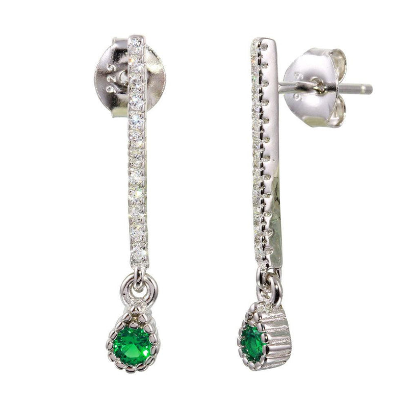 Silver 925 Rhodium Plated Green CZ Bar Drop Earrings - BGE00557GRN | Silver Palace Inc.