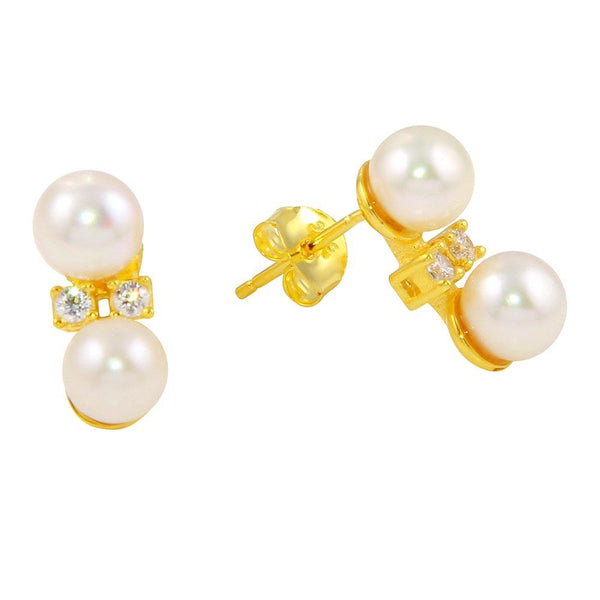 Silver 925 Gold Plated Freshwater Pearl Earring with CZ - BGE00559 | Silver Palace Inc.