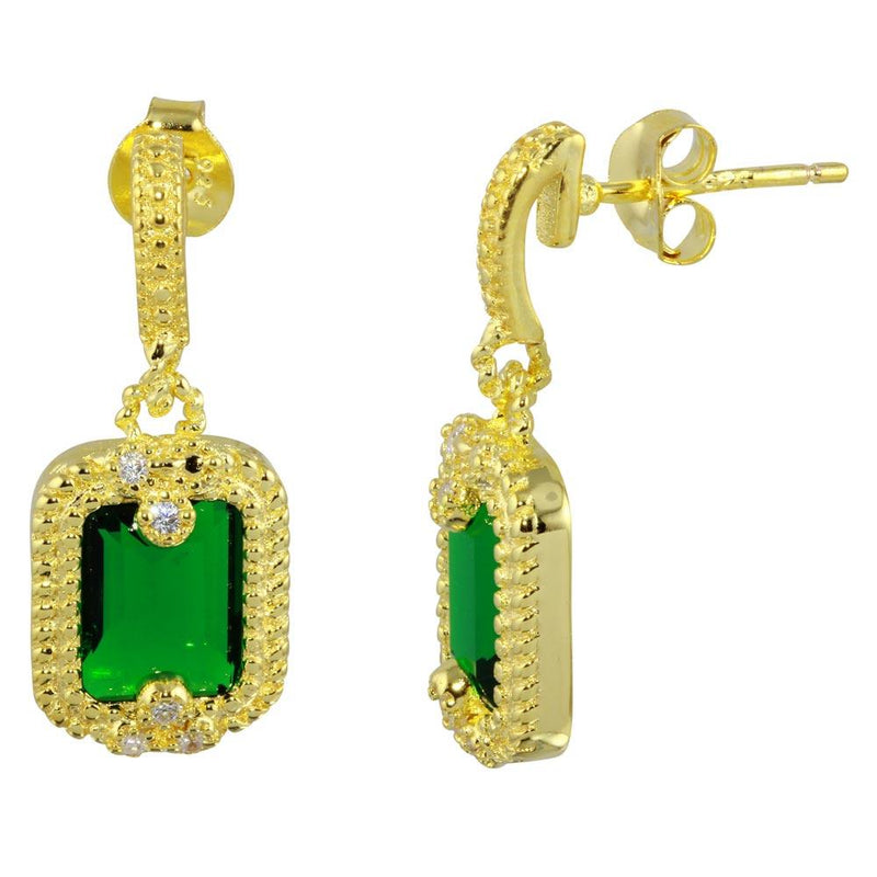 Silver 925 Gold Plated Green Rectangle Dangling Earrings - BGE00561GRN | Silver Palace Inc.