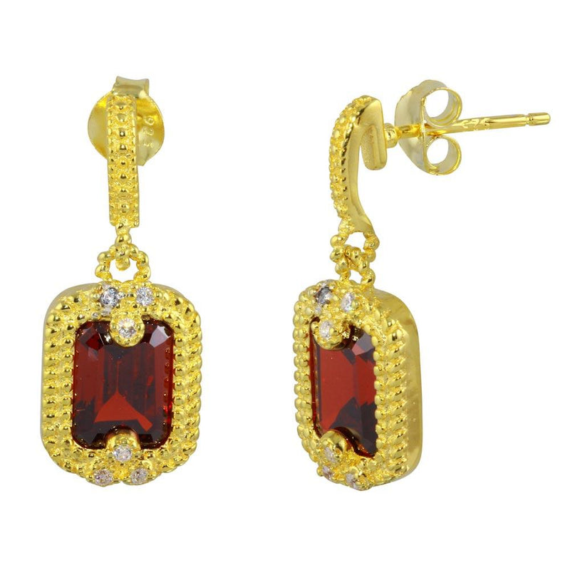 Silver 925 Gold Plated Red Rectangle Dangling Earring - BGE00561RED | Silver Palace Inc.