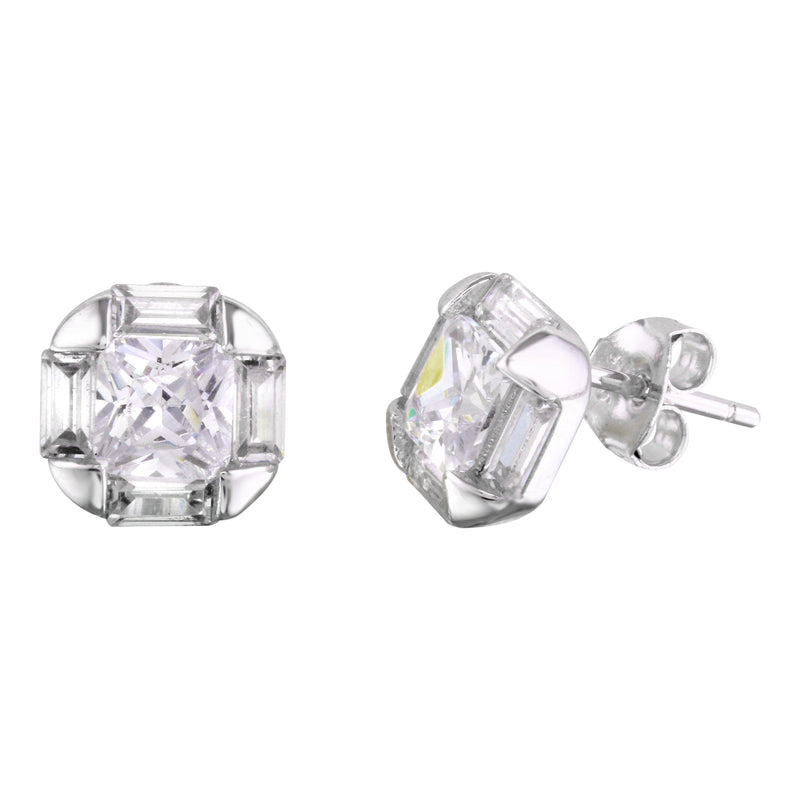 Silver 925 Rhodium Plated CZ Stud Earrings - BGE00567 | Silver Palace Inc.