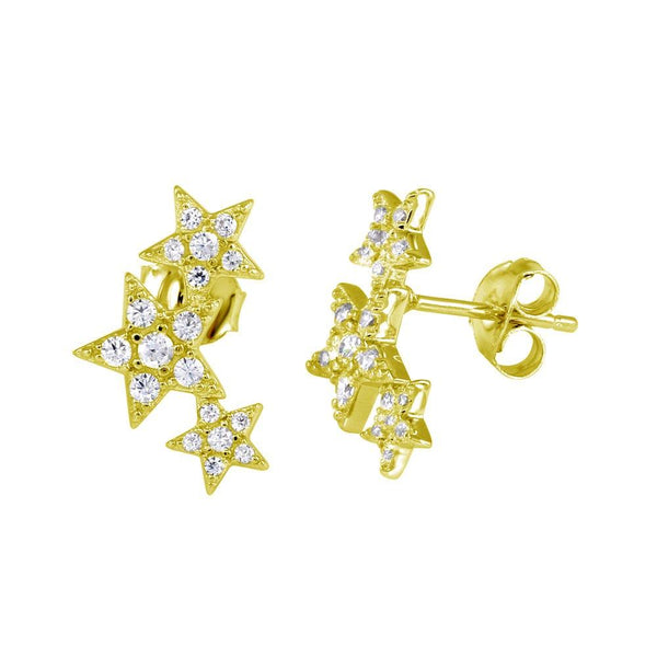 Silver 925 Gold Plated Three Star Stud Earrings - BGE00573GP | Silver Palace Inc.