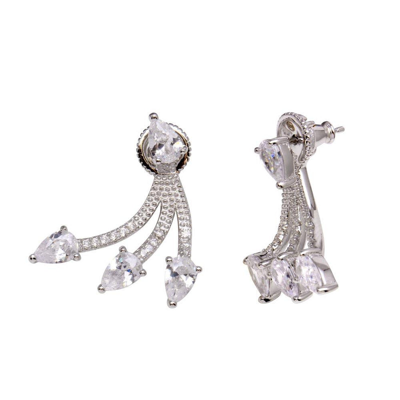 Silver 925 Rhodium Plated Front and Back CZ Earrings - BGE00576 | Silver Palace Inc.