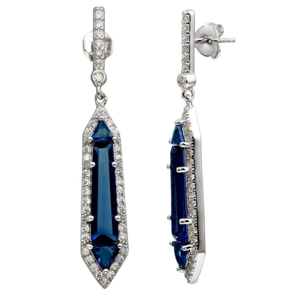 Silver 925 Rhodium Plated Dangling Blue and Clear CZ Earrings - BGE00578BLU | Silver Palace Inc.