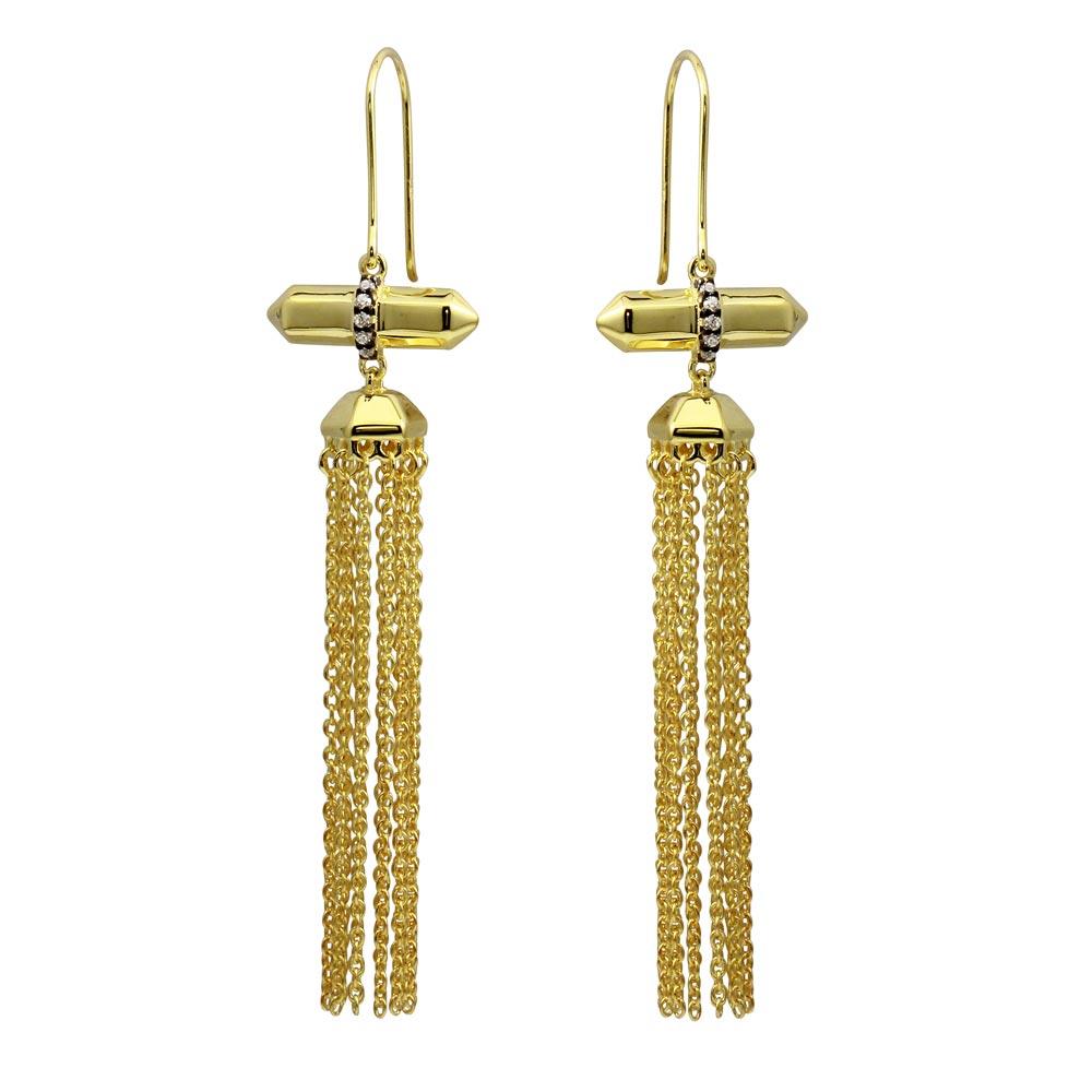 Silver 925 Gold Plated Tassel Earrings with CZ - BGE00579 | Silver Palace Inc.