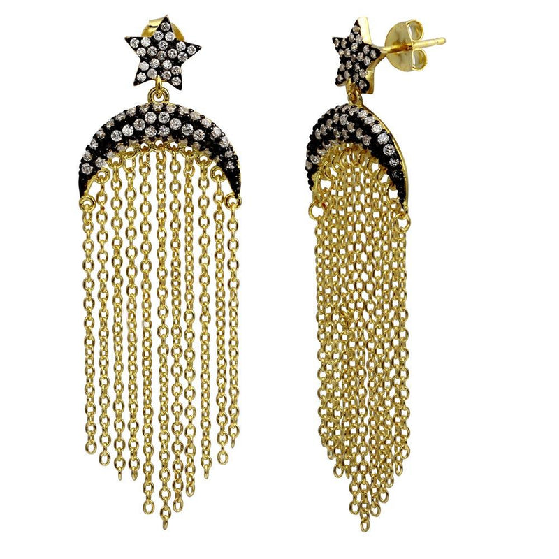 Silver 925 Gold Plated Moon and Star with Tassel - BGE00580 | Silver Palace Inc.