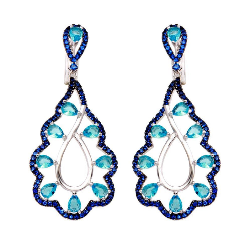 Silver 925 Rhodium Plated Teal and Blue CZ Teardrop Earrings - BGE00582 | Silver Palace Inc.