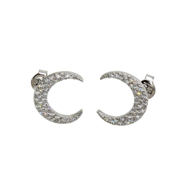Silver 925 Rhodium Plated Crescent Moon Stud Earrings with CZ - BGE00594 | Silver Palace Inc.