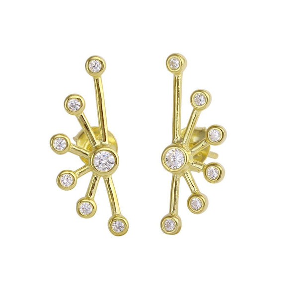 Silver 925 Gold Plated Half Web Design Stud Earrings with CZ - BGE00591 | Silver Palace Inc.