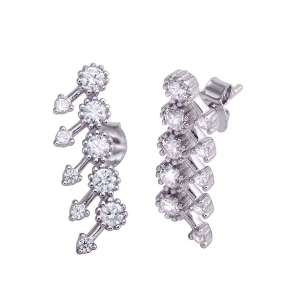 Silver 925 Rhodium Plated 5 Arrow Stud Earrings with CZ - BGE00592 | Silver Palace Inc.
