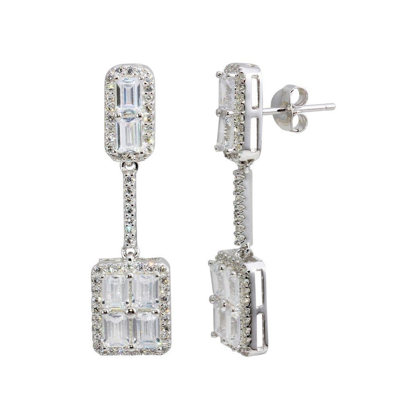 Silver 925 Rhodium Plated Dangling Bar and Square Earrings with CZ - BGE00595 | Silver Palace Inc.