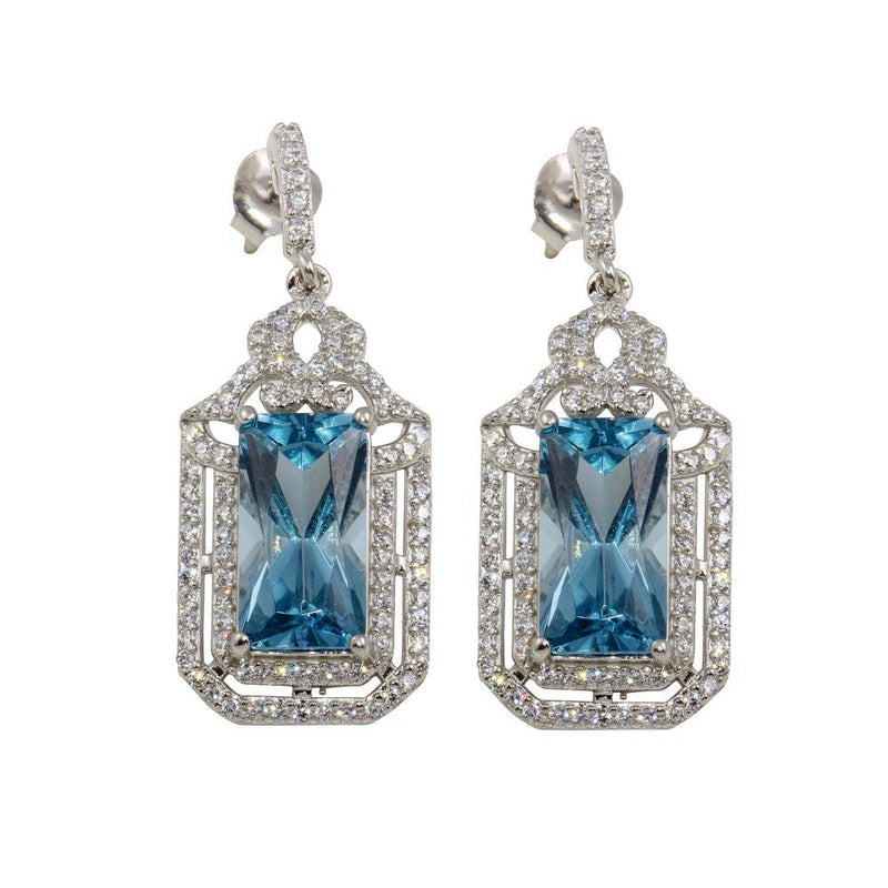 Silver 925 Rhodium Plated Large Dangling Light Blue Earrings - BGE00601 | Silver Palace Inc.