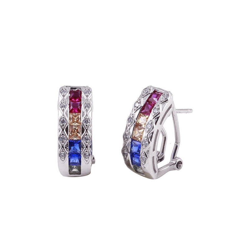Silver 925 Rhodium Plated Multi-Colored Clip On Hoop Earrings - BGE00602 | Silver Palace Inc.