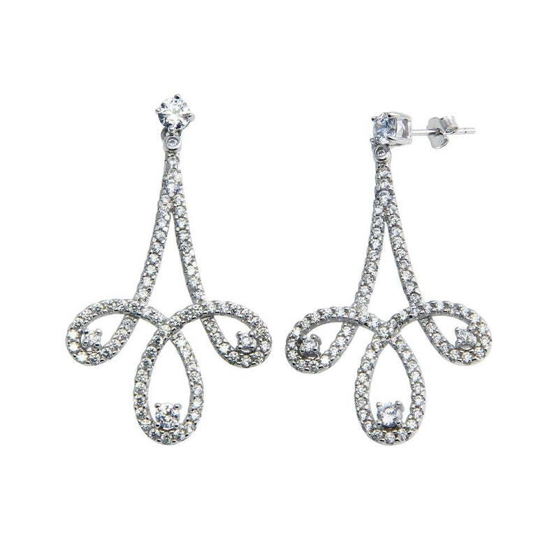 Silver 925 Rhodium Plated Dangling Curvy Earrings with CZ - BGE00603 | Silver Palace Inc.