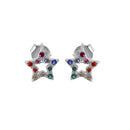 Silver 925 Rhodium Plated Rainbow CZ Stud Earrings - BGE00606 | Silver Palace Inc.