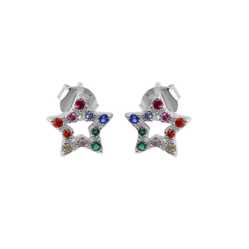 Silver 925 Rhodium Plated Rainbow CZ Stud Earrings - BGE00606 | Silver Palace Inc.