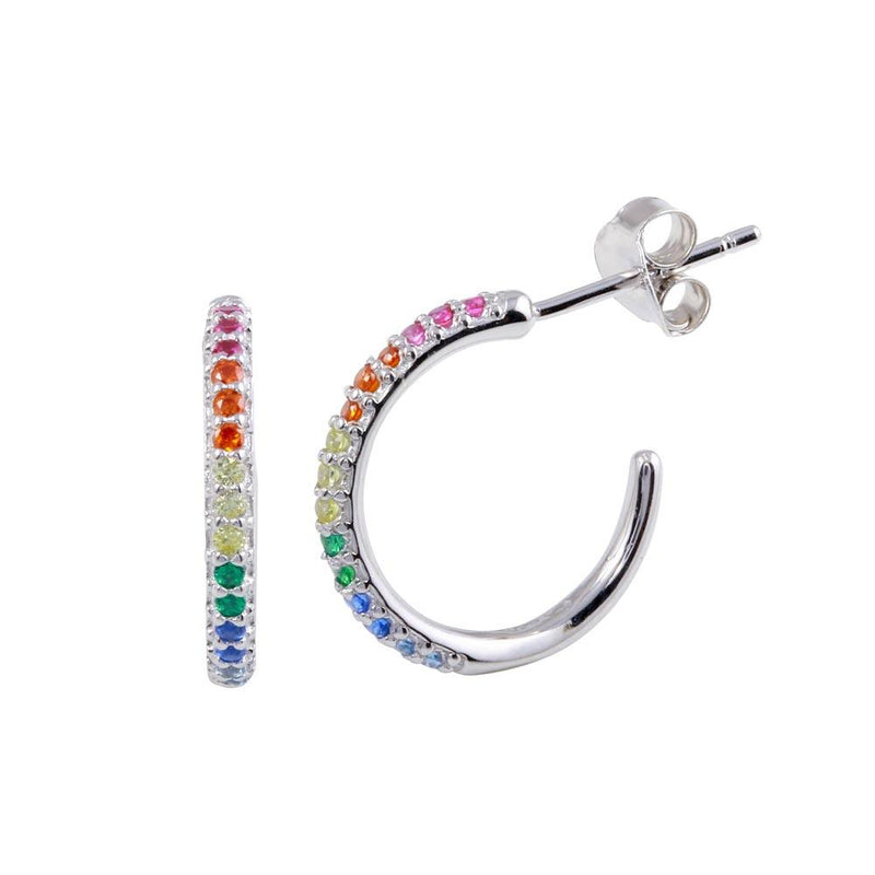 Silver 925 Rhodium Plated CZ Rainbow Semi Hoop Earrings - BGE00608 | Silver Palace Inc.