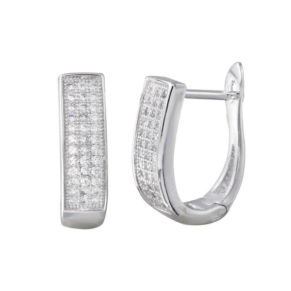 Silver 925 Rhodium Plated Round CZ Oval Inlay Hoop Earrings - BGE00617 | Silver Palace Inc.