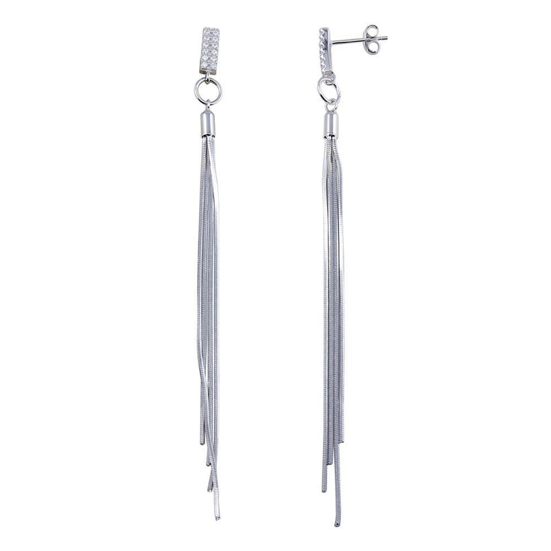 Silver 925 Rhodium Plated CZ Bar Snake SQ Dangling Earrings - BGE00626 | Silver Palace Inc.