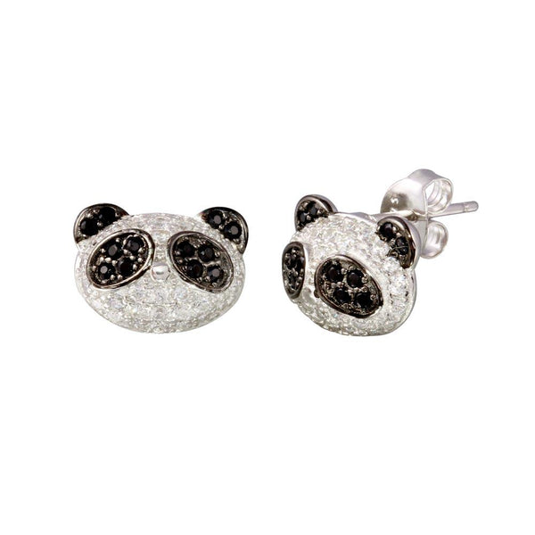 Silver 925 Rhodium Plated  CZ Encrusted Panda Stud Earrings -BGE00630 | Silver Palace Inc.