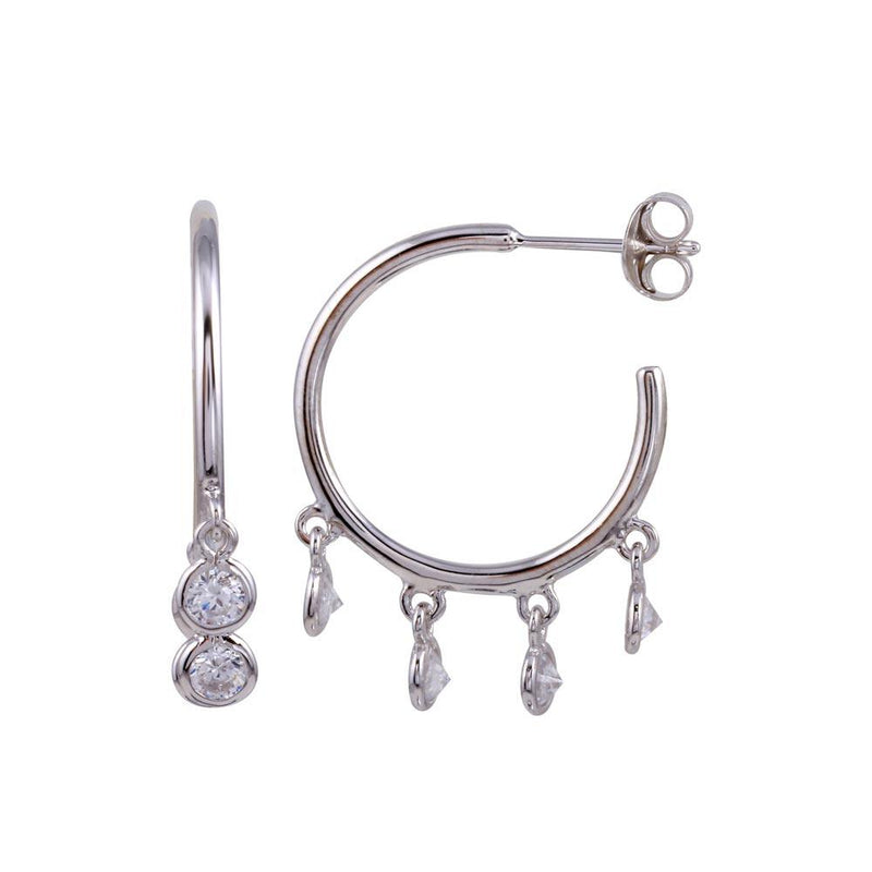 Silver 925 Rhodium Plated Semi Hoop CZ Circular Earrings - BGE00635 | Silver Palace Inc.