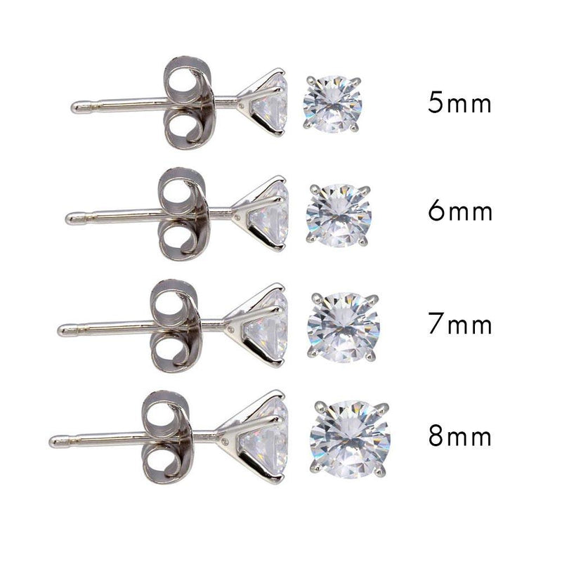 Silver 925 Rhodium Plated Round CZ  Stud Earrings - BGE00639 | Silver Palace Inc.