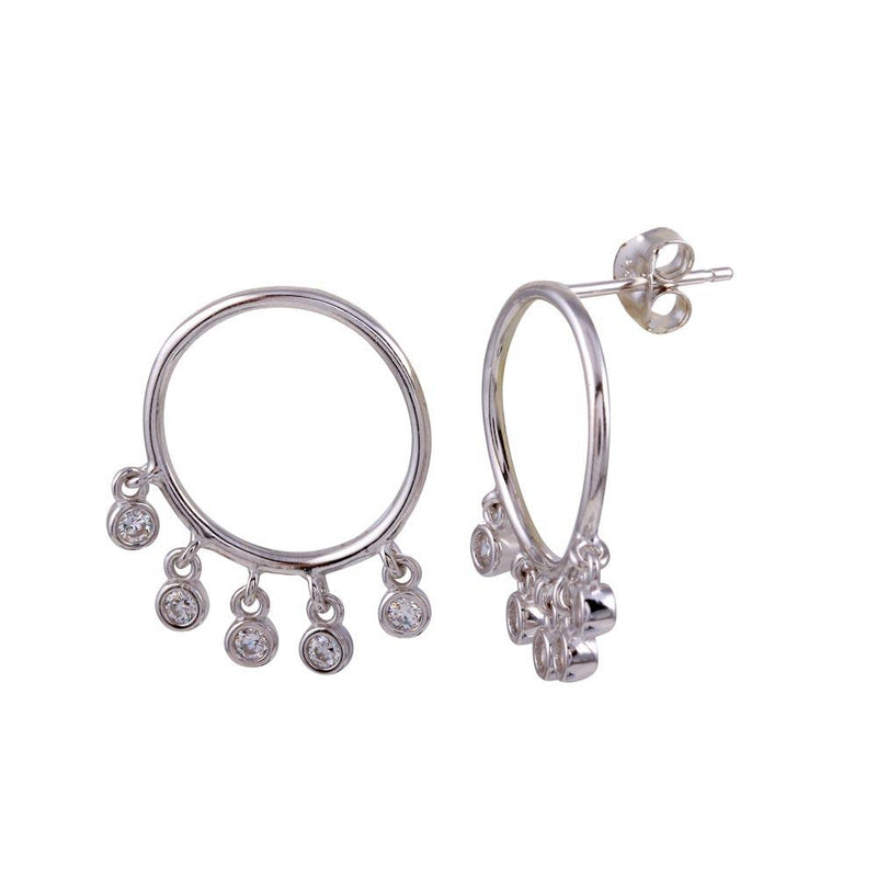Silver 925 Rhodium Plated Dangling Open Circle CZ Earrings - BGE00644 | Silver Palace Inc.