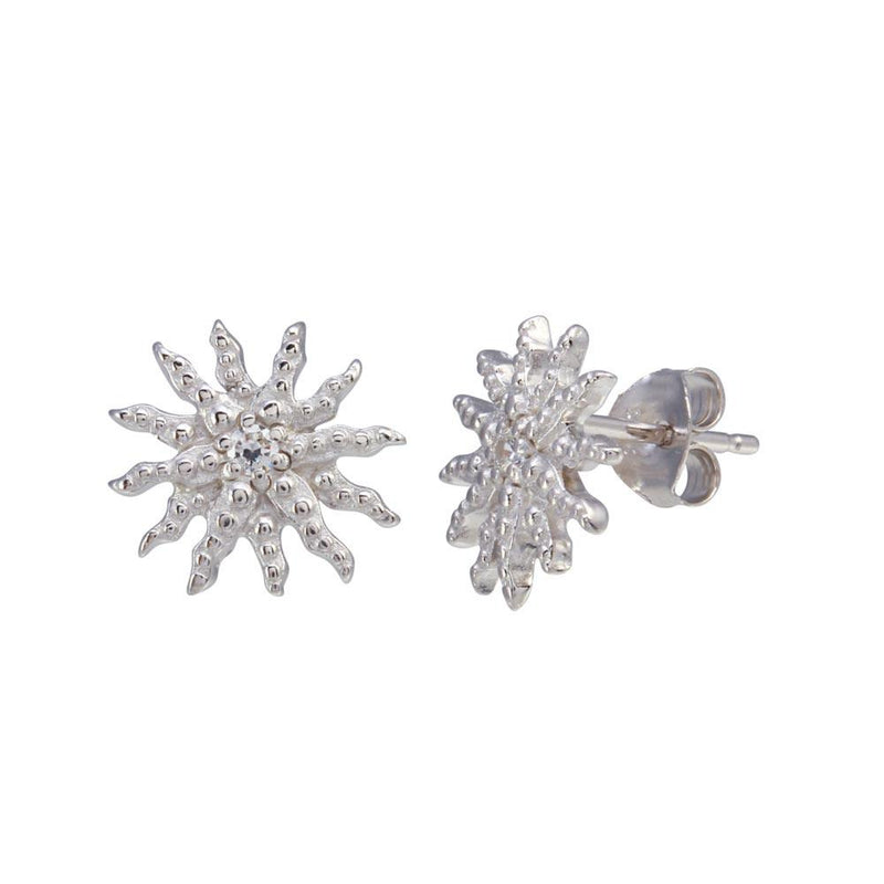 Rhodium Plated 925 Sterling Silver CZ Sun Stud Earrings - BGE00646 | Silver Palace Inc.