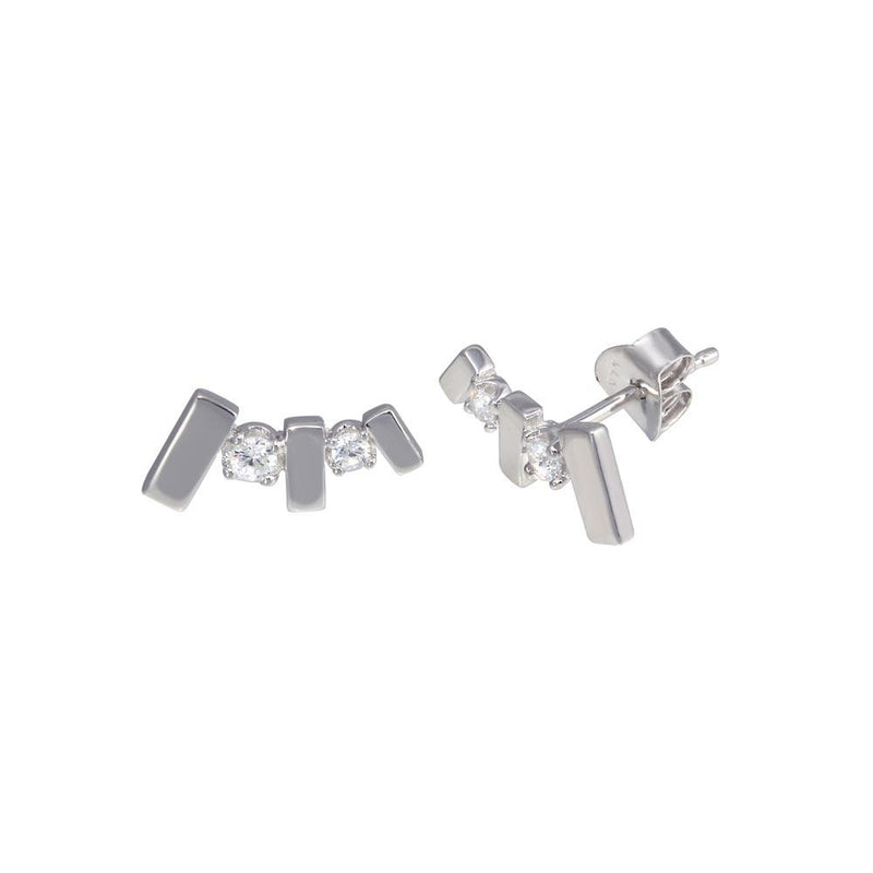 Rhodium Plated 925 Sterling Silver Bar CZ Stud Earrings - BGE00647 | Silver Palace Inc.
