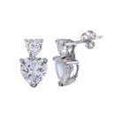Rhodium Plated 925 Sterling Silver Double Heart CZ Dangling Earrings - BGE00648 | Silver Palace Inc.