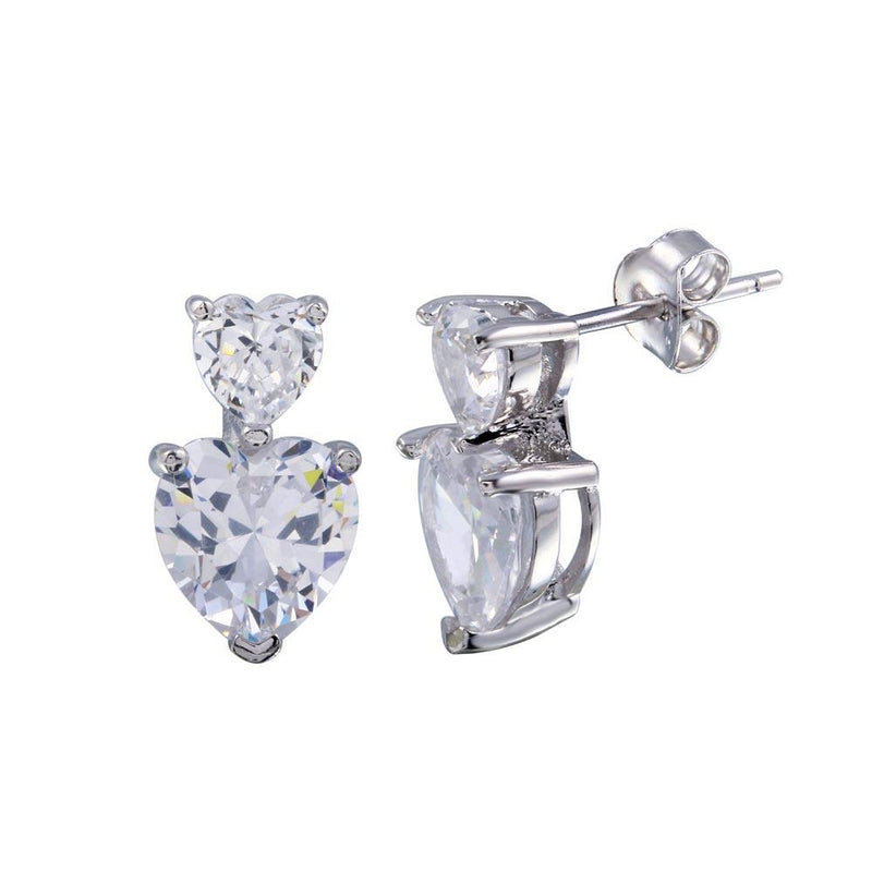 Rhodium Plated 925 Sterling Silver Double Heart CZ Dangling Earrings - BGE00648 | Silver Palace Inc.