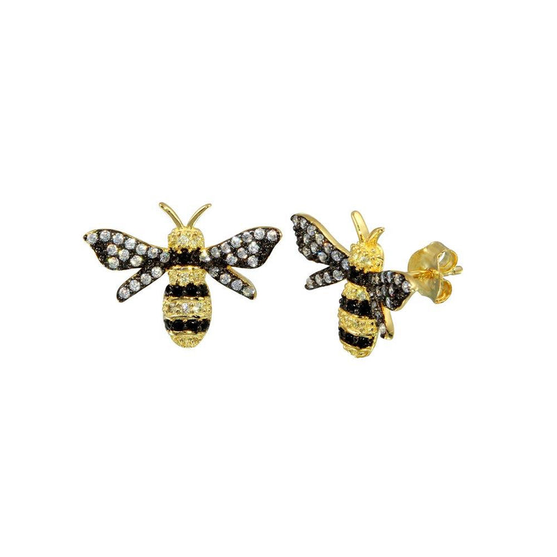Silver 925 Gold Plated CZ BumbleBee Stud Earrings - BGE00656 | Silver Palace Inc.