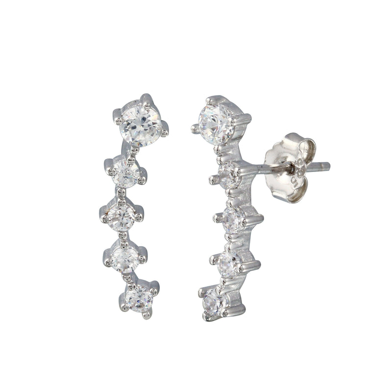 Rhodium Plated 925 Sterling Silver Graduated CZ Stud Earrings - BGE00659 | Silver Palace Inc.