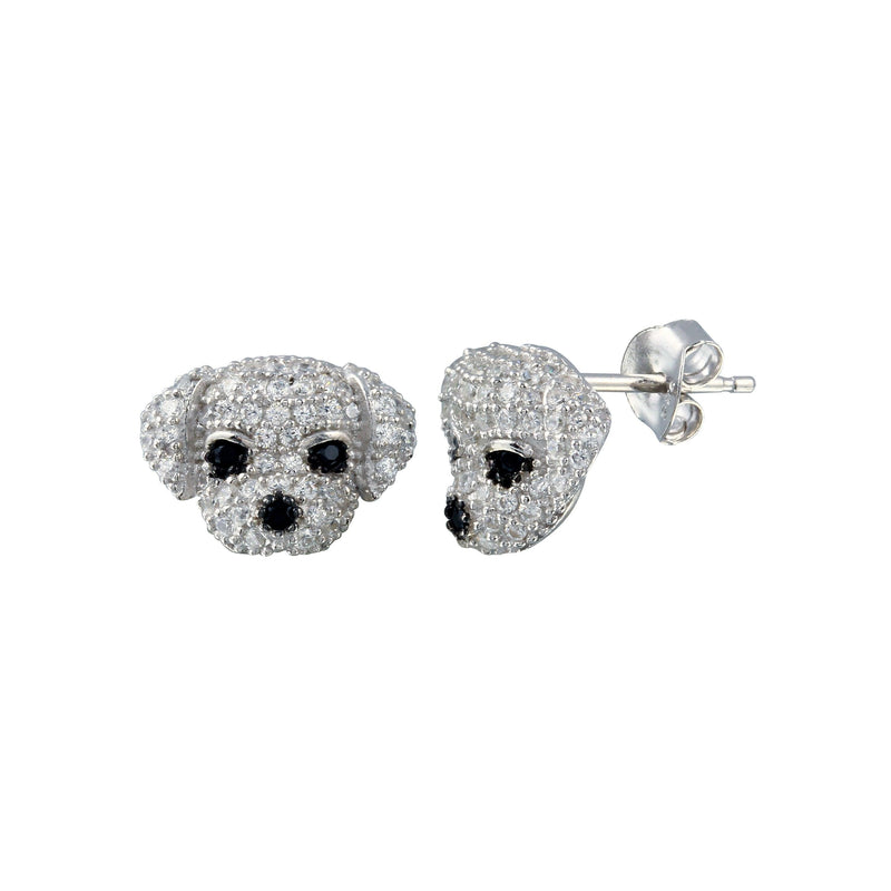 Rhodium Plated 925 Sterling Silver CZ Puppy Stud Earrings - BGE00660 | Silver Palace Inc.