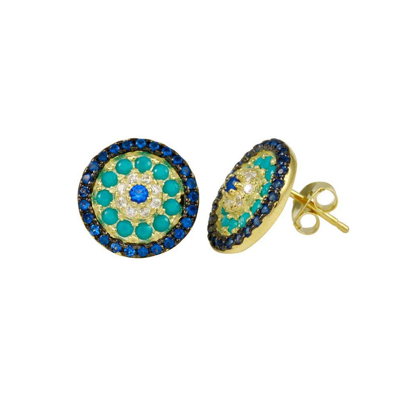 Silver 925 Gold Plated Evil Eye Stud Earring - BGE00668 | Silver Palace Inc.