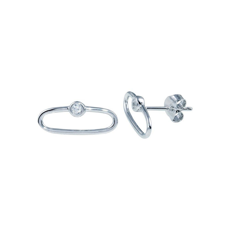 Rhodium Plated 925 Sterling Silver CZ Paperclip Stud Earrings - BGE00672 | Silver Palace Inc.