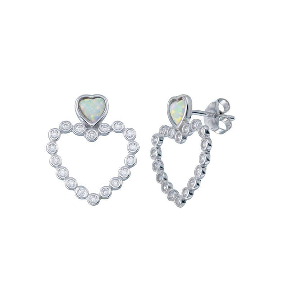 Rhodium Plated 925 Sterling Silver Open Heart Bubble CZ Stud Earrings - BGE00673 | Silver Palace Inc.