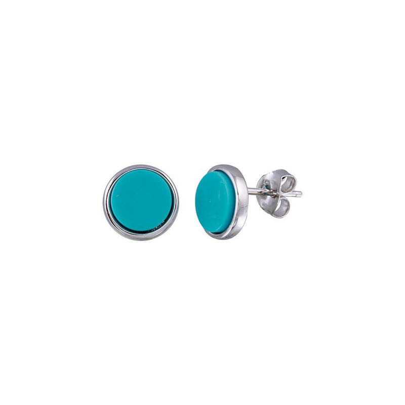 Rhodium Plated 925 Sterling Silver Disc Turquoise Stud Earrings - BGE00679 | Silver Palace Inc.