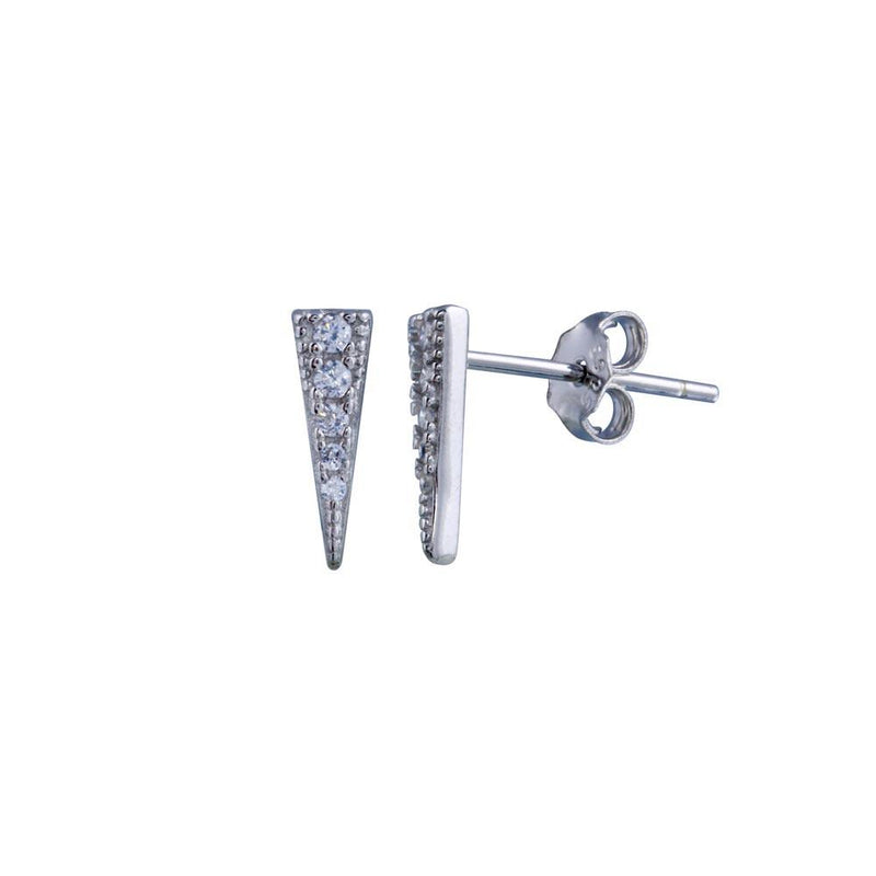 Rhodium Plated 925 Sterling Silver CZ Bar Stud Earrings - BGE00685 | Silver Palace Inc.