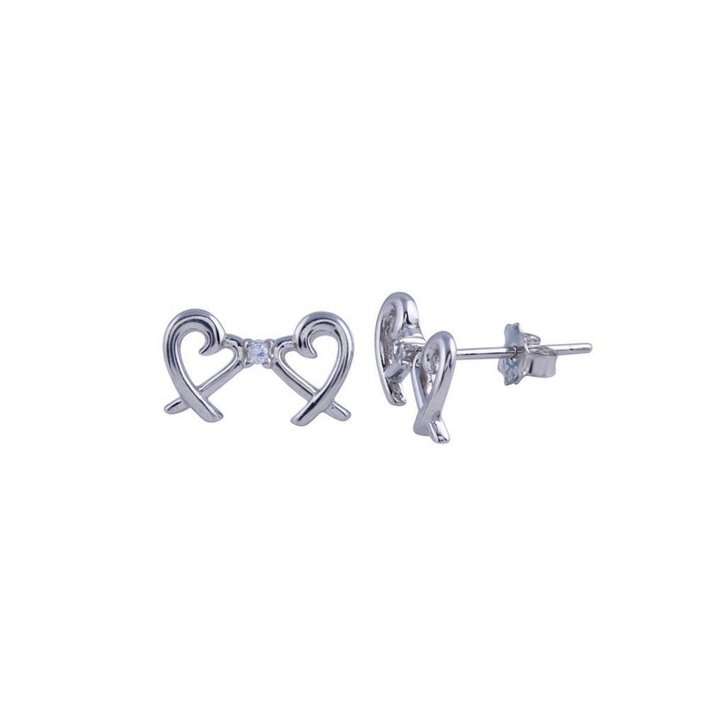 Rhodium Plated 925 Sterling Silver Double Heart CZ Stud Earrings - BGE00686 | Silver Palace Inc.