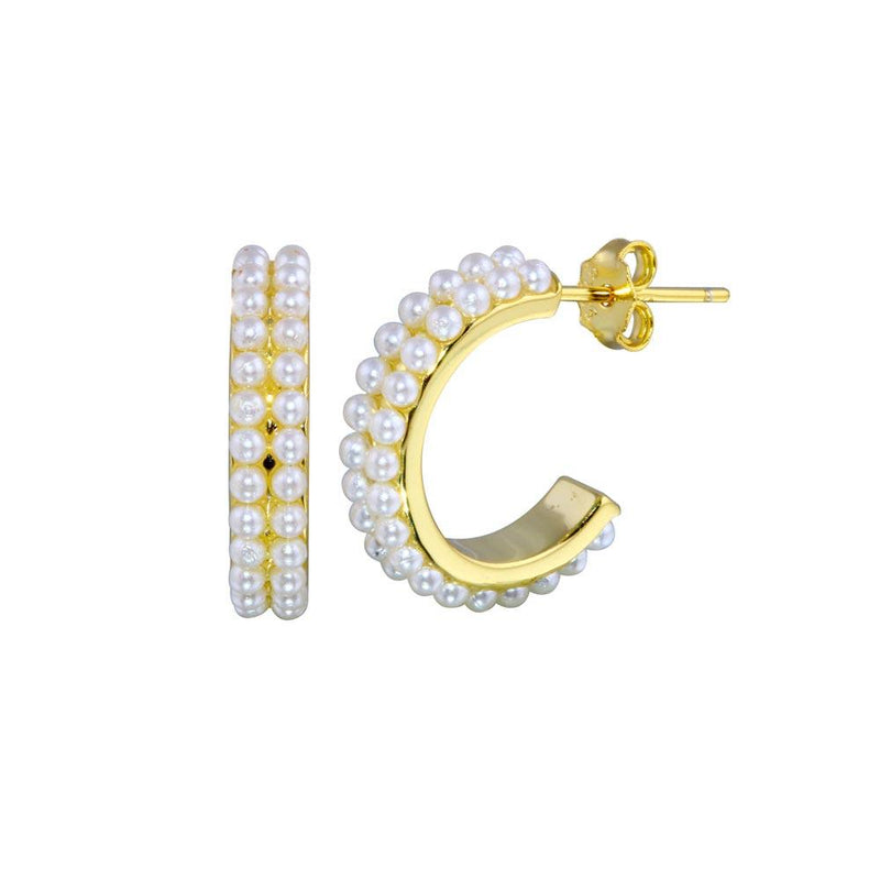 Silver 925 Gold Plated Pearl Hoop Earrings - BGE00687 | Silver Palace Inc.
