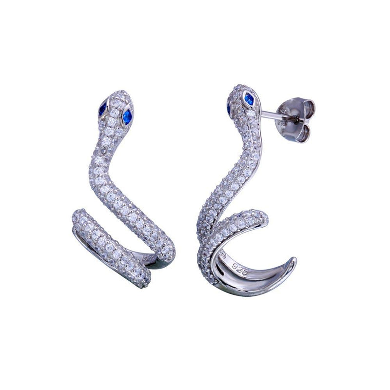 Rhodium Plated 925 Sterling Silver Snake Earrings - BGE00688 | Silver Palace Inc.