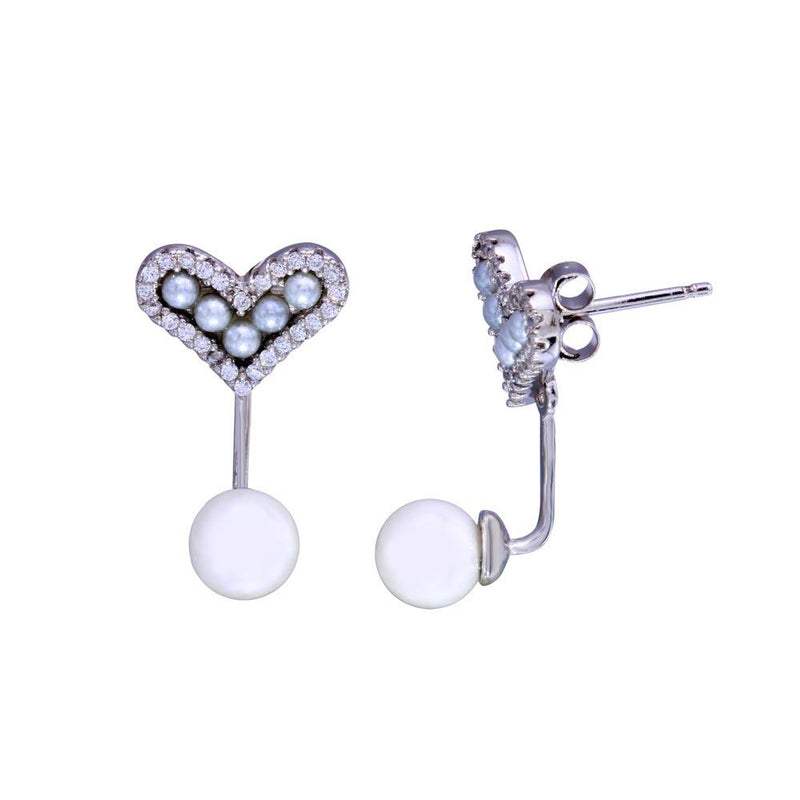 Rhodium Plated 925 Sterling Silver Heart Mother Of Pearl CZ Earrings - BGE00691 | Silver Palace Inc.