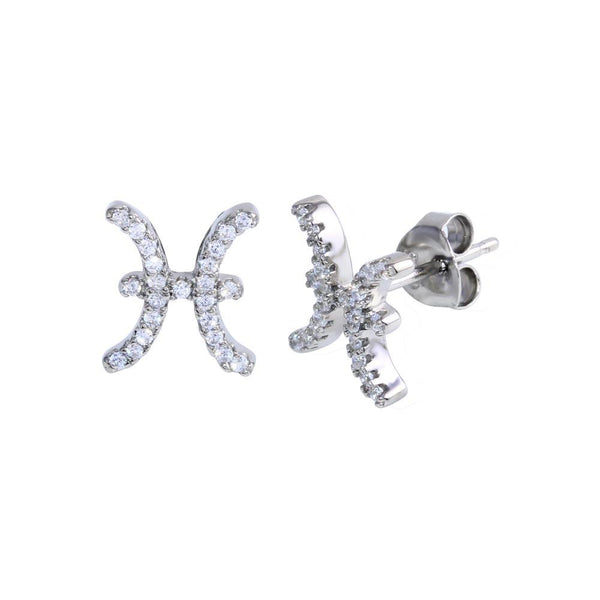 Silver 925 Platinum Plated Pisces CZ Zodiac Sign Earrings - BGE00696 | Silver Palace Inc.