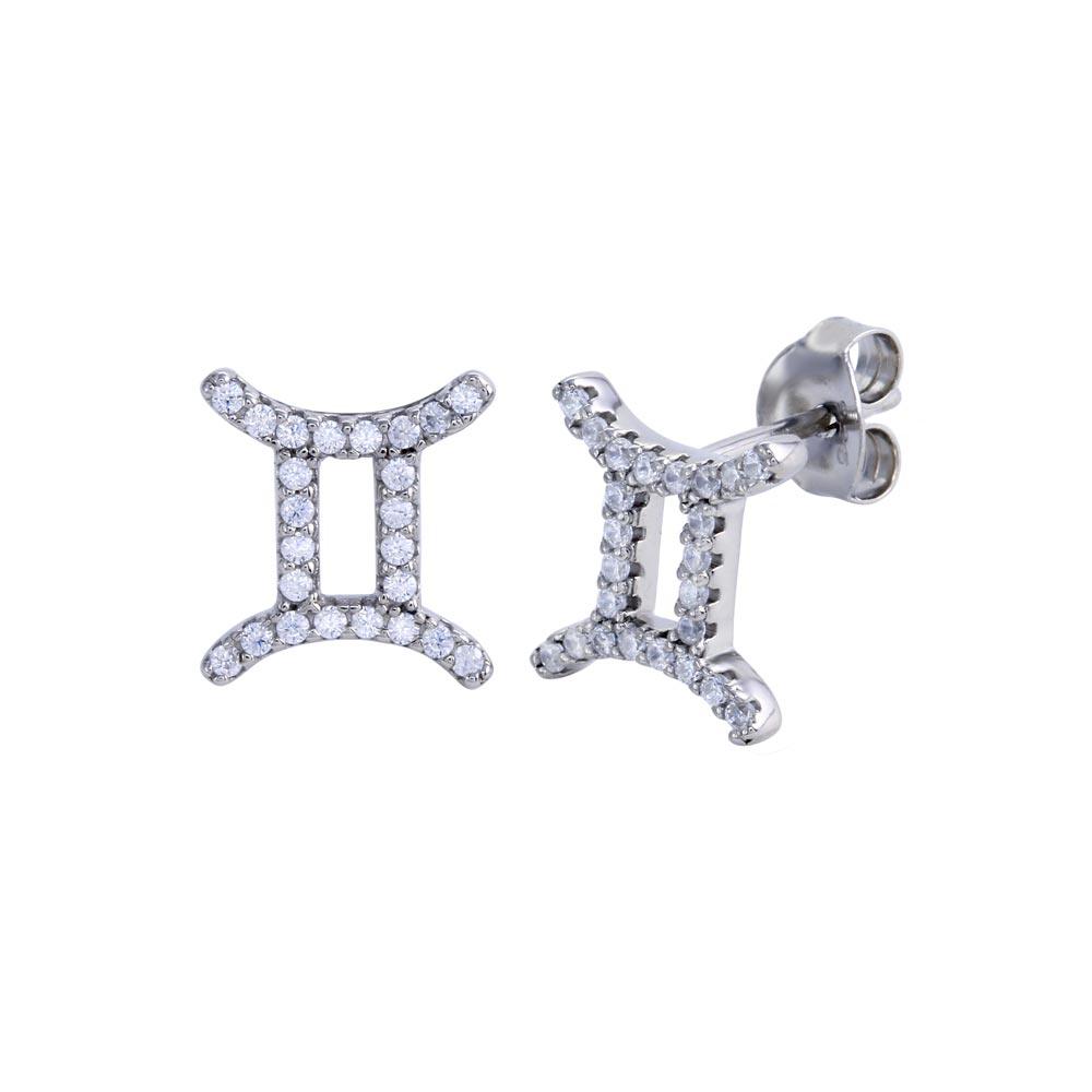 Silver 925 Platinum Plated Gemini CZ Zodiac Sign Earrings - BGE00699 | Silver Palace Inc.